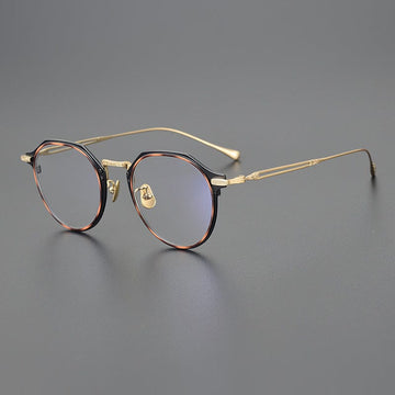 Lonnie Vintage Titanium Glasses Frame Round Frames Southood Gold leopard
